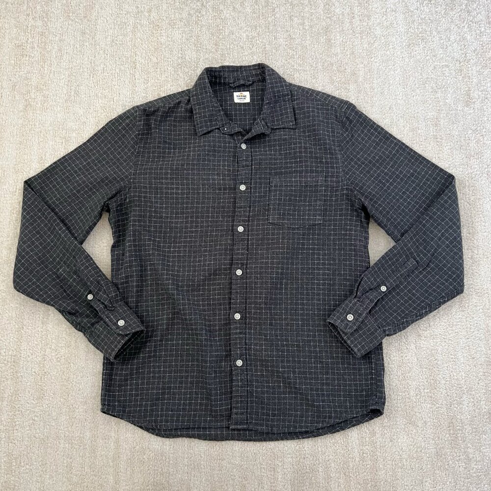 Marine Layer Cotton Flannel Check Button Up Long Sleeve Shirt M
